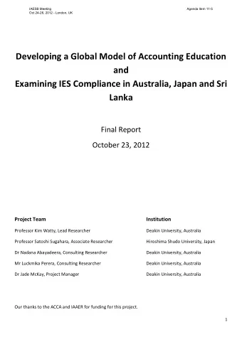 Developing a Global Model of Accounting Education  and  Examining IES Compliance in Australia,
