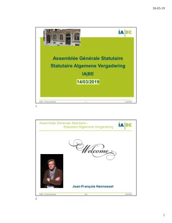 Assemble Gnrale Statutaire  Statutaire Algemene Vergadering  IA|BE  14/03/2019  IA|BE