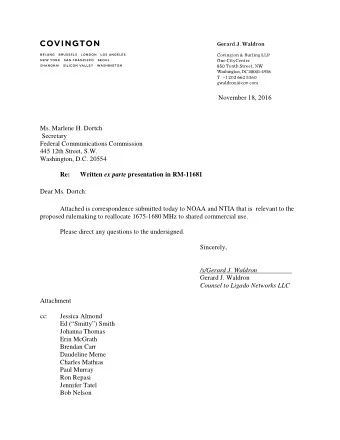 November 18, 2016  Ms. Marlene H. Dortch  Secretary  Federal Communications Commission  445 12th