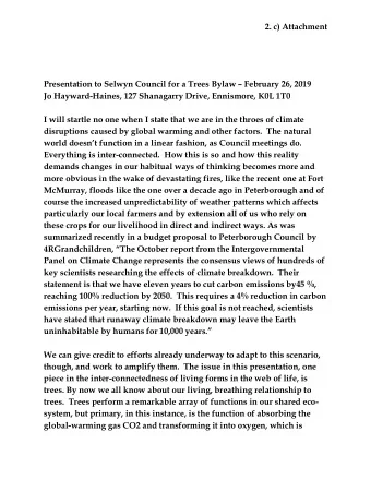 2. c) Attachment  Presentation to Selwyn Council for a Trees Bylaw  February 26, 2019  Jo