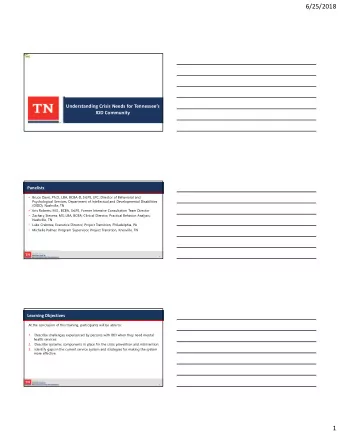 6/25/2018  RW1  RW2  Understanding Crisis Needs for Tennessees  IDD Community  Panelists