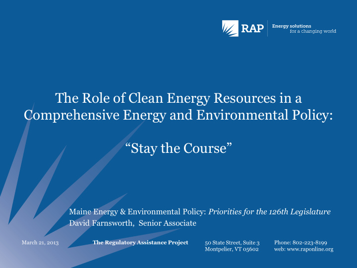 the role of clean energy resources in a comprehensive