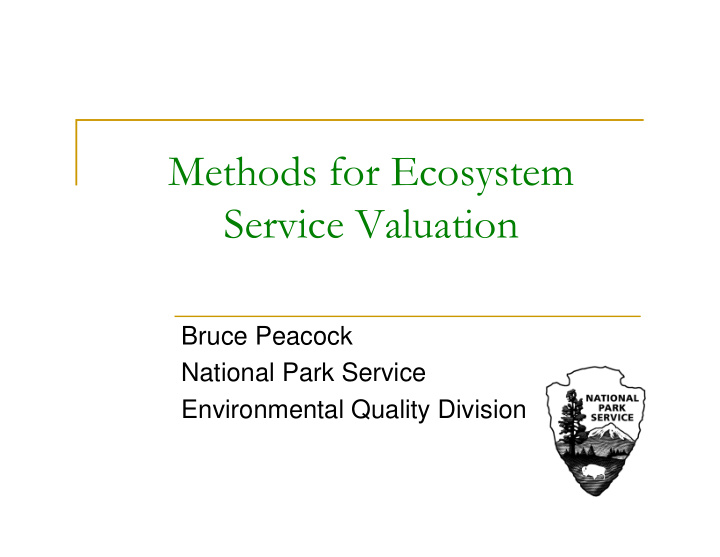 methods for ecosystem service valuation