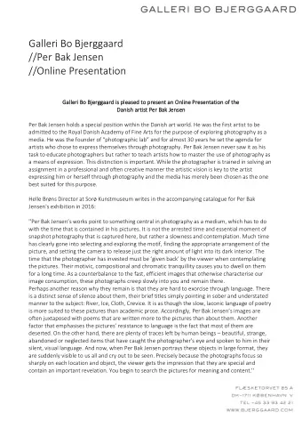 Galleri Bo Bjerggaard  //Per Bak Jensen  //Online Presentation  Galle  lleri  i Bo Bjerggaard  d is