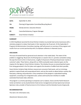 DATE:  September 8, 2016  TO: Planning &amp; Organization Committee/Recycling Board  FROM:  Wendy