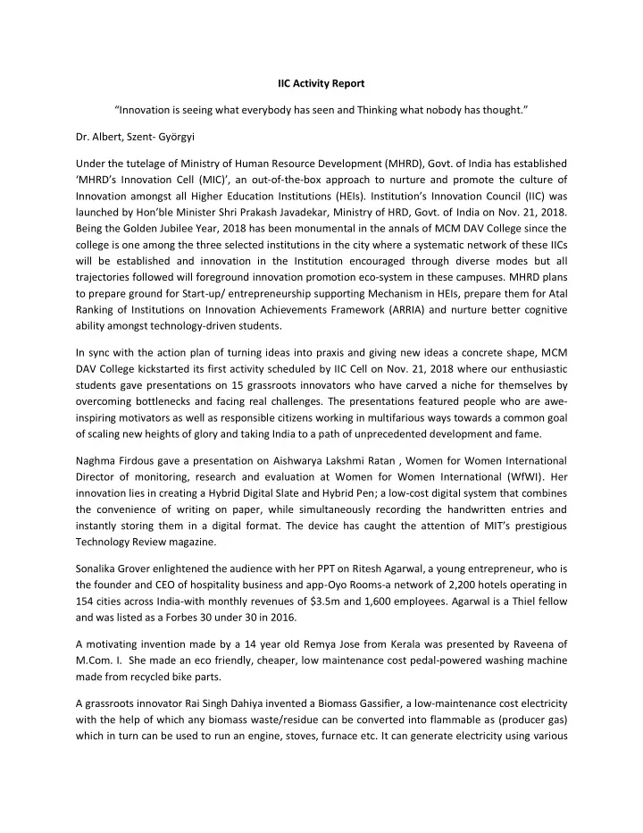 iic activity report innovation is seeing what everybody