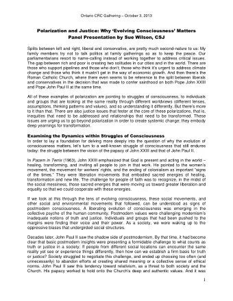 Polarization and Justice: Why Evolving Consciousness Matters  Panel Presentation by Sue