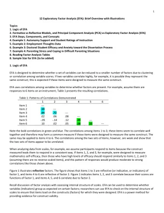 1  12 Exploratory Factor Analysis (EFA): Brief Overview with Illustrations  Topics  1. Logic of EFA