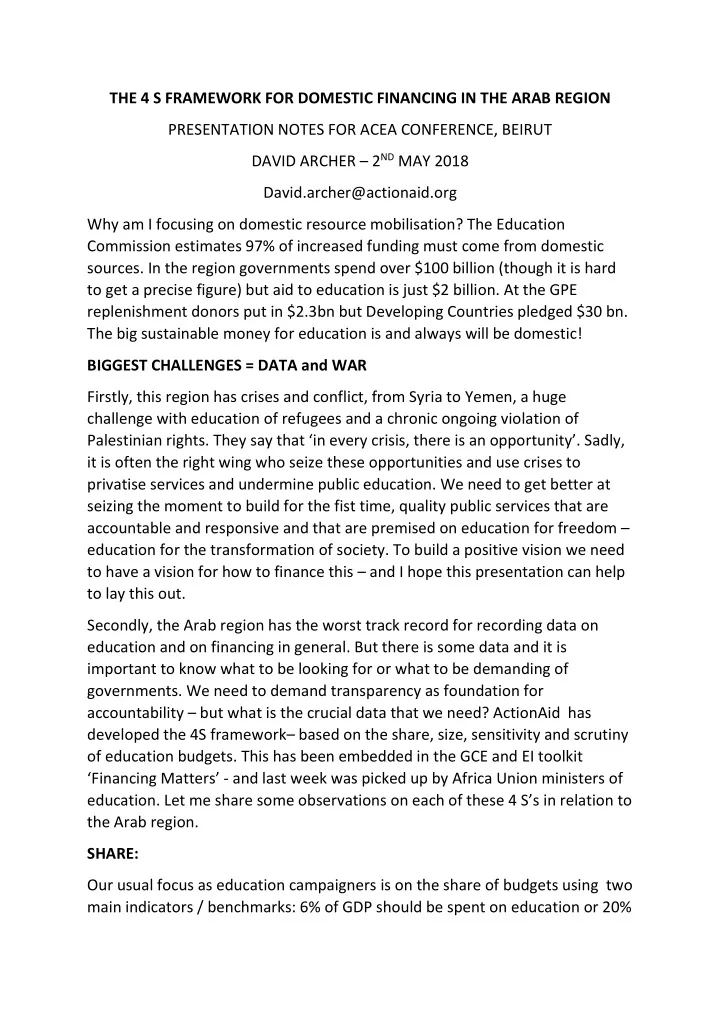 the 4 s framework for domestic financing in the arab