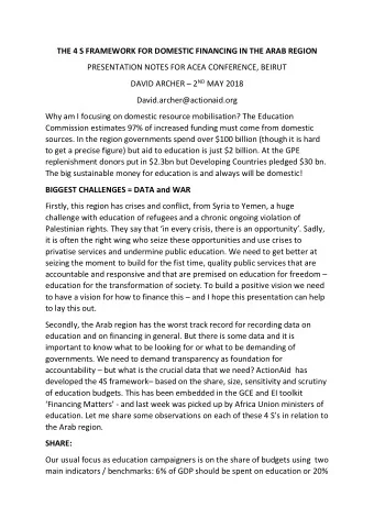 THE 4 S FRAMEWORK FOR DOMESTIC FINANCING IN THE ARAB REGION  PRESENTATION NOTES FOR ACEA