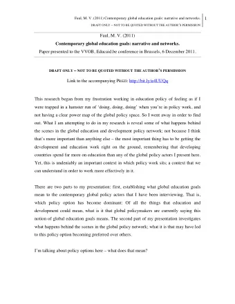 1  Faul, M. V. (2011) Contemporary global education goals: narrative and networks. DRAFT ONLY