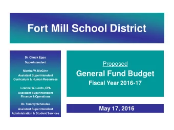 Fort Mill School District  Dr. Chuck Epps  Superintendent  Proposed  Martha W. McGinn  General Fund