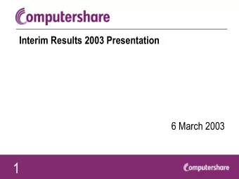 1  Market Overview and Financial Results  Tom Honan  Chief Financial Officer  2  Summary of results
