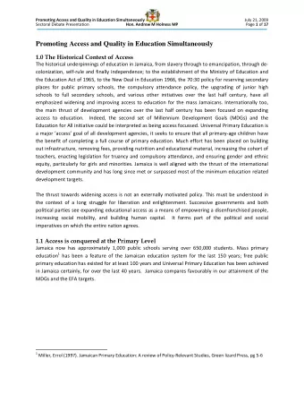 Promoting Access and Quality in Education Simultaneously 1.0 The Historical Context of Access The