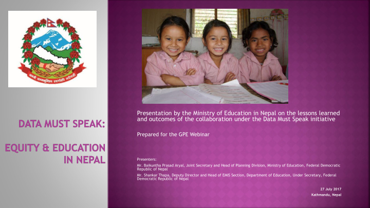 presentation by the ministry of education in nepal on the