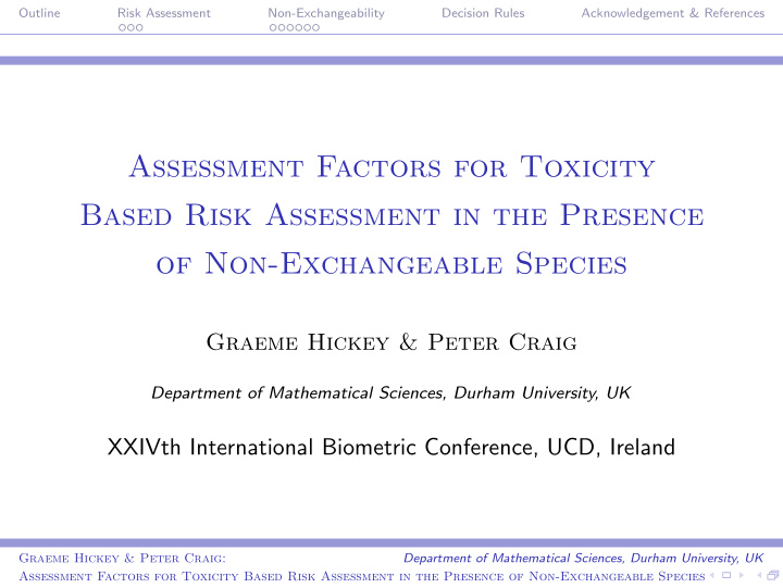 assessment factors for toxicity based risk assessment in