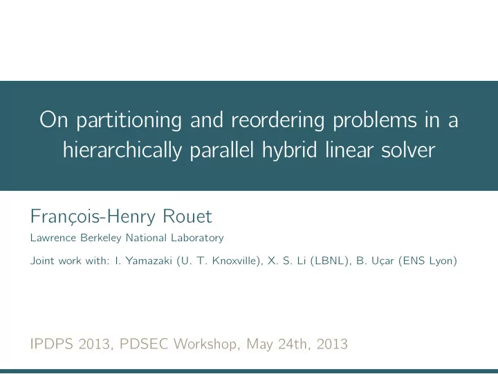on partitioning and reordering problems in a