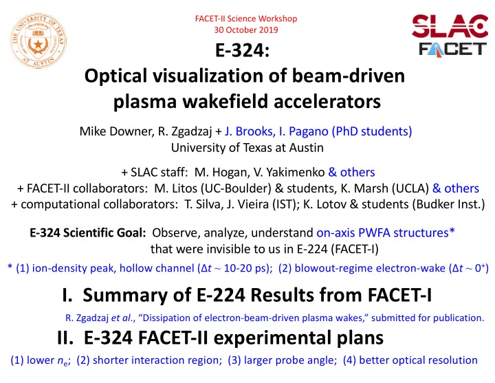 e 324 optical visualization of beam driven plasma