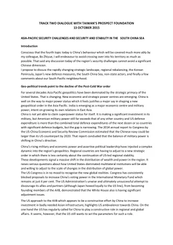 TRACK TWO DIALOGUE WITH TAIWANS PROSPECT FOUNDATION  13 OCTOBER 2015  ASIA-PACIFIC SECURITY
