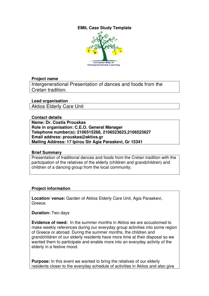 intergenerational presentation of dances and foods from