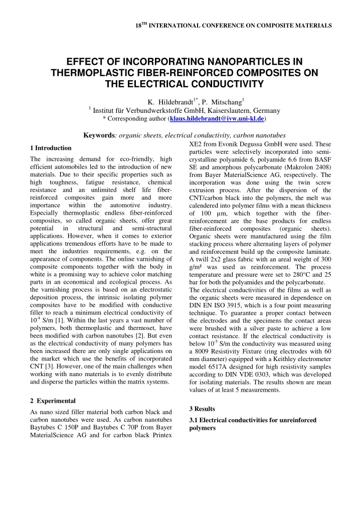 effect of incorporating nanoparticles in thermoplastic