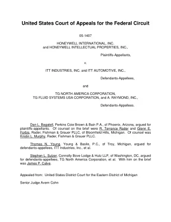 United States Court of Appeals for the Federal Circuit  05-1407  HONEYWELL INTERNATIONAL, INC.  and