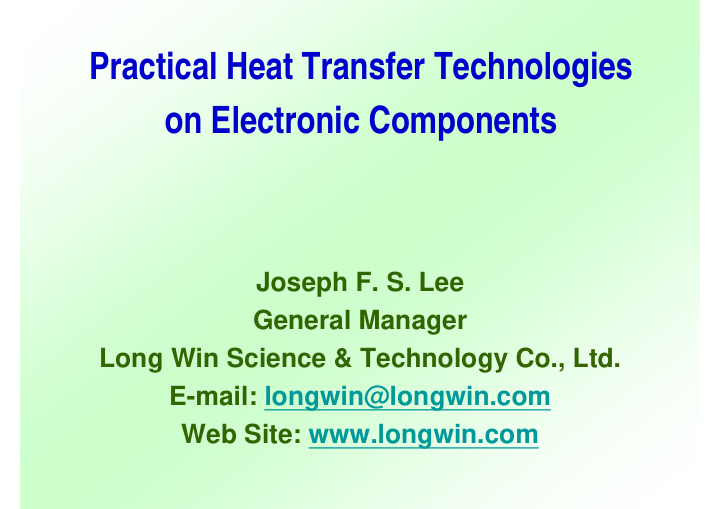 practical heat transfer technologies on electronic