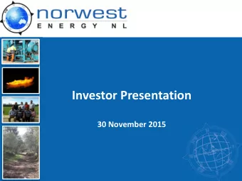 Investor Presentation  30 November 2015  Disclaimer    The information contained in this