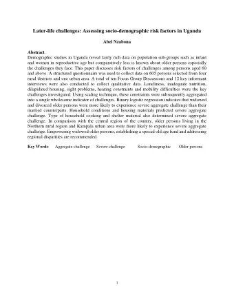 Later-life challenges: Assessing socio-demographic risk factors in Uganda  Abel Nzabona Abstract