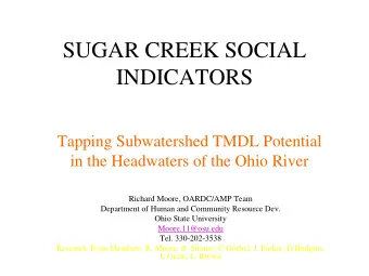 SUGAR CREEK SOCIAL  INDICATORS  Tapping Subwatershed TMDL Potential  in the Headwaters of the Ohio