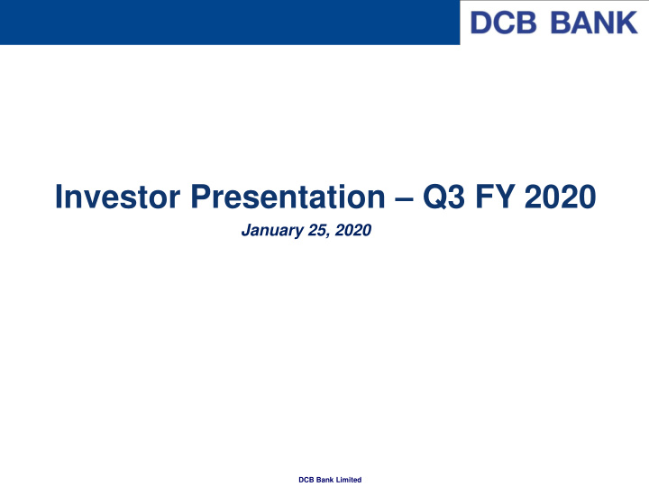 investor presentation q3 fy 2020