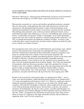MANAGEMENT OF NEMATODE PARASITES OF MAJOR CROPS IN LOUISIANA  WITH AGRI-TERRA E DWARD C. M C G