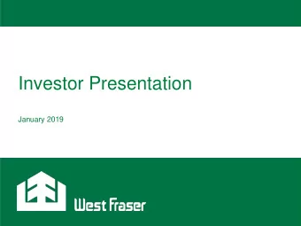 Investor Presentation  January 2019  Forward-Looking Statements  This presentation and comments