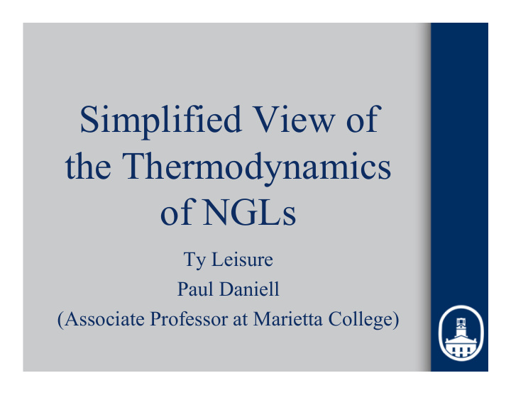 simplified view of the thermodynamics of ngls