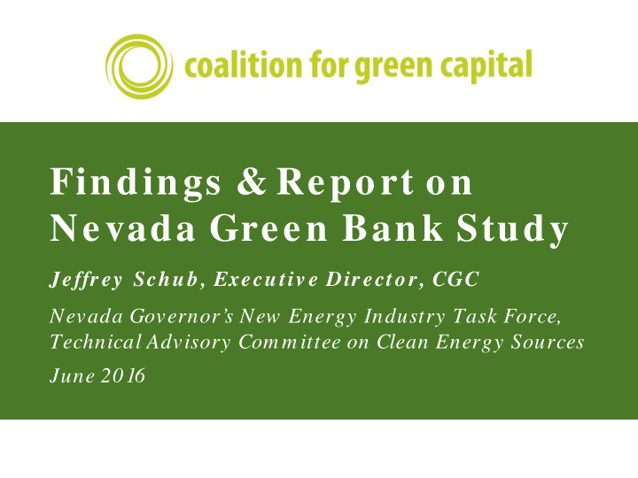 findings report on nevada green bank study