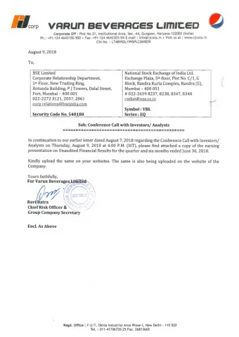 VRRUn BEVERAGES LffTlfCEe W  ifco rp Corporate Off : Plot No.31, Institutional Area, Sec.-44,