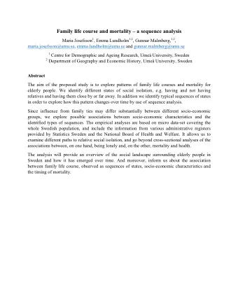 Family life course and mortality  a sequence analysis Maria Josefsson 1 , Emma Lundholm 1,2 ,