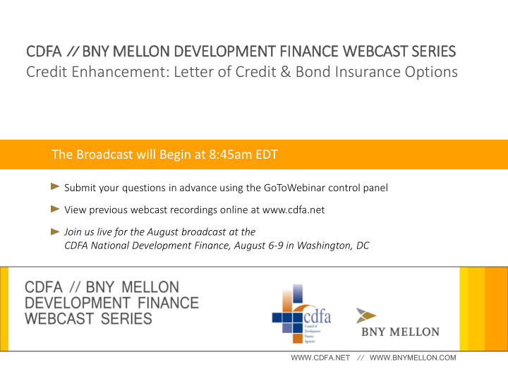 cdfa bny mellon de development fin finance webcast se