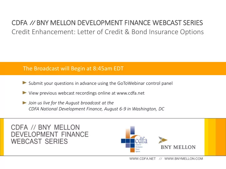 cdfa bny mellon de development fin finance webcast se