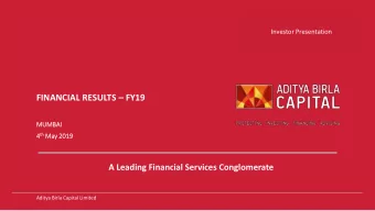 FINANCIAL RESULTS  FY19  MUMBAI th May 2019 4 th  2019  A Leading Financial Services