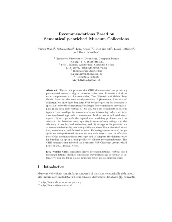 Recommendations Based on  Semantically-enriched Museum Collections Yiwen Wang 1 , Natalia Stash 1 ,