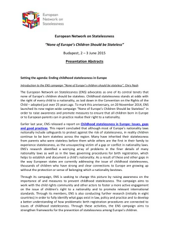 European Network on Statelessness None of Europes Children Should be Stateless Budapest, 2