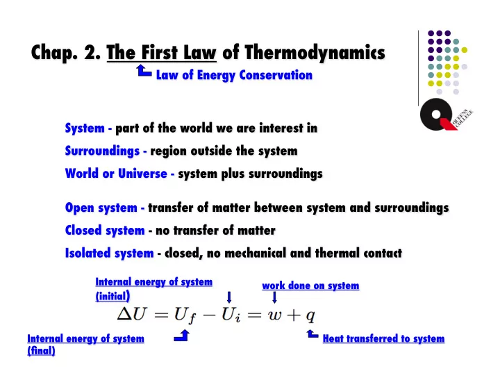 chap 2 the first law of thermodynamics