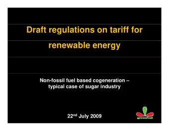 Draft regulations on tariff for  renewable energy  Non-fossil fuel based cogeneration   typical