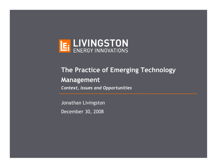 the practice of emerging technology management
