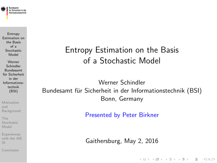 entropy estimation on the basis