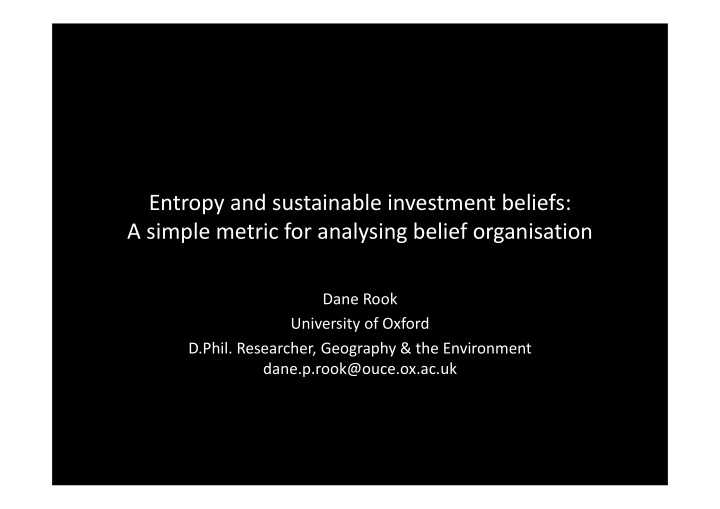 entropy and sustainable investment beliefs a simple