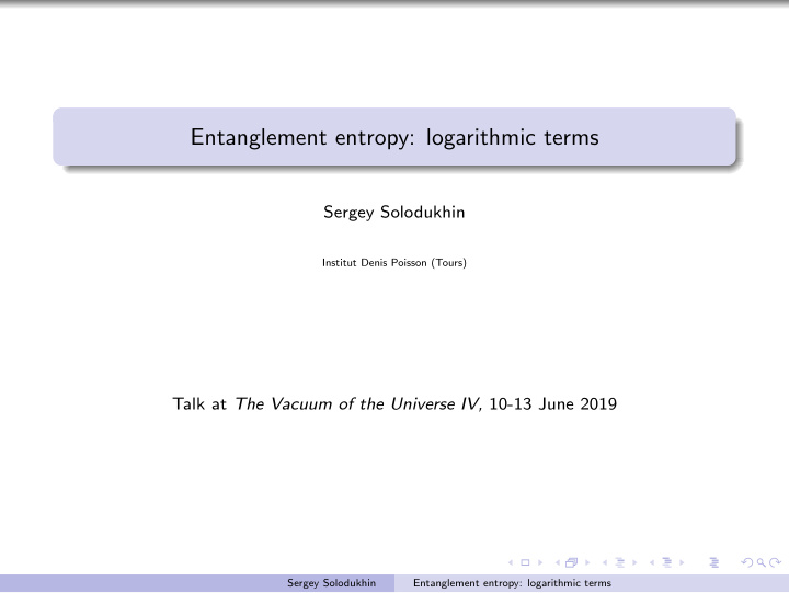 entanglement entropy logarithmic terms