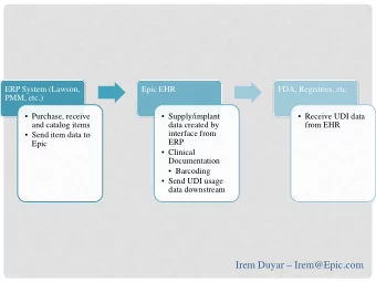 Irem Duyar  Irem@Epic.com  BARCODING  ERP system manages the item master  ERP sends item