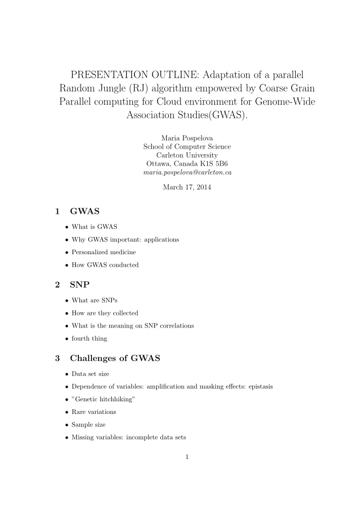 presentation outline adaptation of a parallel random